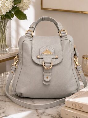Charles David Gray pebble Leather Shoulder Bag Gold Hardware tote